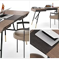 Modern Wooden Desk With Laptop Chair And Metal Legs Design
