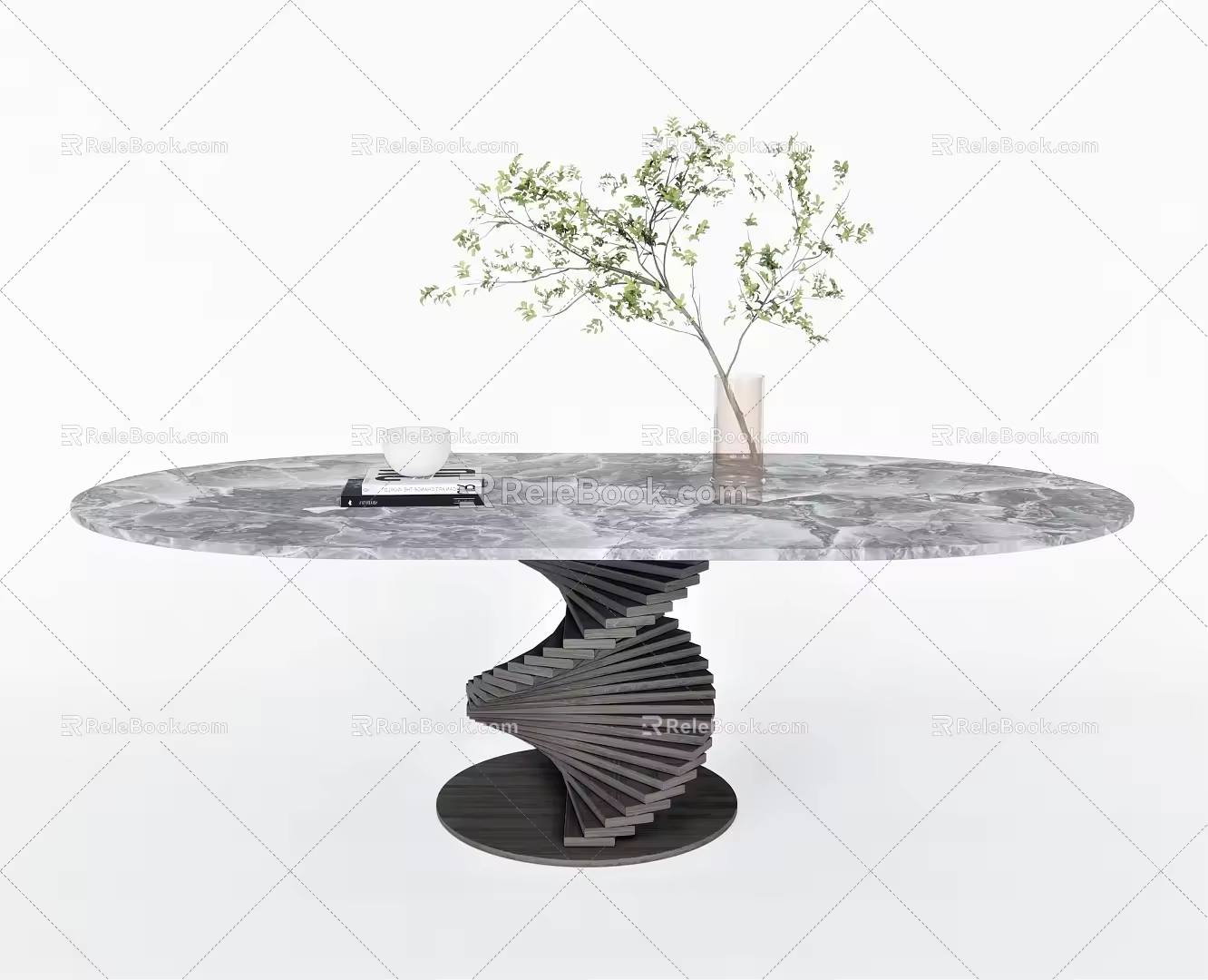Modern Dining Table Round Dining Table Multi-person Dining Table Plant Vase Ornaments 3d model