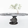 Modern Dining Table Round Dining Table Multi-person Dining Table Plant Vase Ornaments 3d model