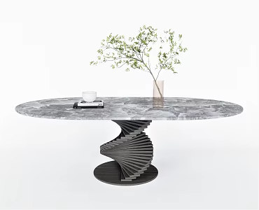 Modern Dining Table Round Dining Table Multi-person Dining Table Plant Vase Ornaments 3d model