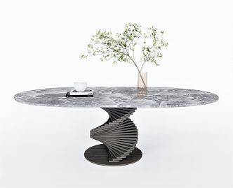 Modern Dining Table Round Dining Table Multi-person Dining Table Plant Vase Ornaments 3d model