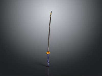 Traditional Japanese Katana Weapon with Blue Scabbard and Gold Accent Handle 3d model
