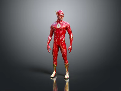 The Flash Superhero Character In Red Suit With Gold Lightning Details For Game And Movie 3d model