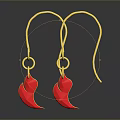 Elegant Gold Chain Drop Earrings With Red Flame Shaped Pendant