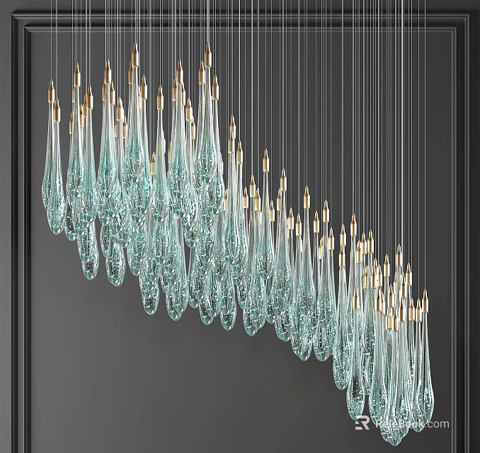 Elegant Modern Crystal Chandelier With Teardrop Glass Pendants And Gold Metal Accents 3d model 