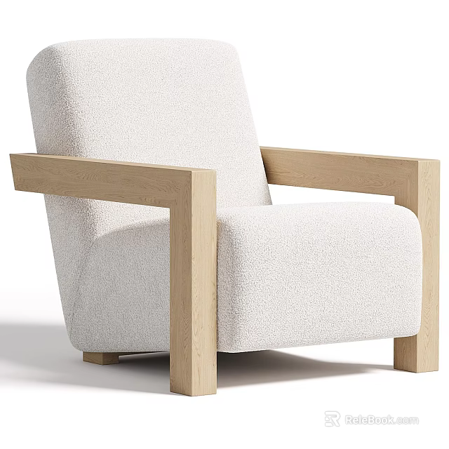 Modern Single Sofa With Light Beige Upholstered Fabric And Wooden Armrests 3d model