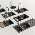 Modern Black Kitchen Sinks With Double Bowls Faucets And Drainer Accessories