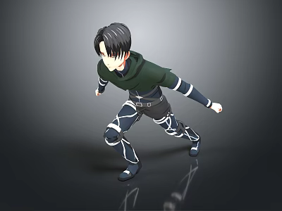 3D Anime Character In Dynamic Running Pose With Green Jacket And Black White Pants 3d model