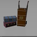 Vintage Leather Trunks Stacked With Blue Purple Brown Cases And Emblem