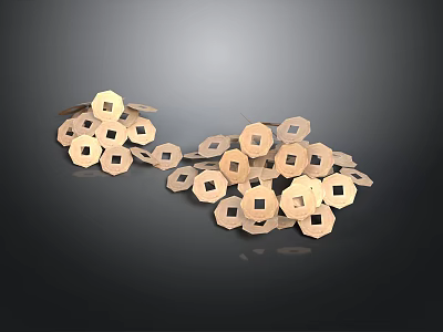 Golden Geometric Abstract Sculpture Pieces With Hollow Hexagon And Circle Shapes 3d model
