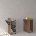 Modern Minimalist Side Tables Featuring Marble Glass And Wooden Structures With Yellow Fruit