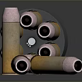 Weapon Ammunition Including Gold And Copper Bullets With Magazine On Dark Reflective Background