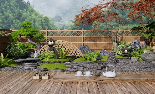 Japanese style courtyard Zen courtyard landscape 3d model