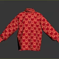 Stylish Red High Neck Casual Sweater Featuring Heart And Diamond Patterns 3d model