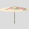Cream Decorative Umbrella With Pink Flowers And Green Leaves Design