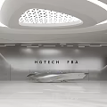Sleek Futuristic Office Reception Lobby With Unique Curved Ceiling And Spacious Bright Comfortable Waiting Area