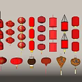 Traditional Chinese Red Lanterns With Diverse Shapes And Decorative Patterns