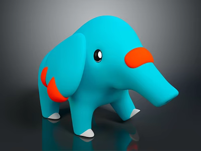 Cute Blue Elephant Toy With Orange Ears Nose Tip And White Feet Design 3d model