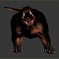 Mythical Fiery Dog Character With Sharp Fangs And Glowing Red Aggressive Stance 3d model