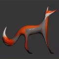 Red and Gray Fox 3D Model in Standing Pose with Dark Background