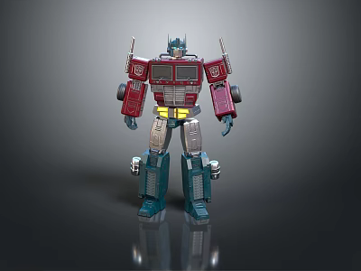 Standing Robot Figure With Red Blue Color Scheme Metallic Armor And Mechanical Design 3d model