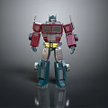 Standing Robot Figure With Red Blue Color Scheme Metallic Armor And Mechanical Design