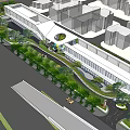 Modern Sales Office Building With Glass Facade Landscaped Gardens And Driveway