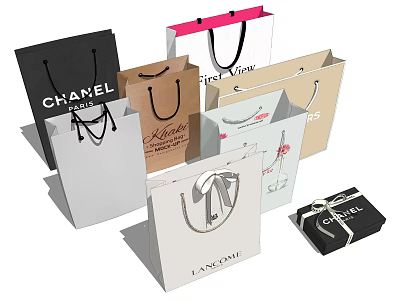 Decorative Display Set Of Fashion Brand Shopping Bags And Gift Box In Various Colors 3d model