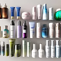 Assorted Perfume Bottles and Cosmetic Containers with Colorful Designs and Sizes for Beauty Skincare Products