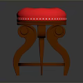 Vintage Wooden Stool With Round Red Cushion White Dots And Carved Legs