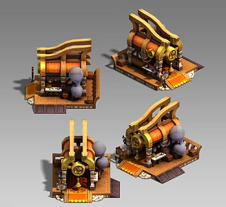 Three two-way forging workshop blacksmith shop repair bureau house building miracle wind hand-painted scene 3d model