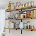 Wooden Kitchen Shelving Unit with Black Brackets Glass Jars Storage Containers and Decorative Plant