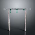 Industrial Metal Frame Equipment With Vertical Supports And Green Hanging Components