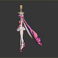 Fantasy Game Movie Female Character With Long Pink Hair White Pink Outfit Heart Decor Staff