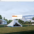 White Canvas Camping Tents In Outdoor Grassland With Pyramid Shape And Trees