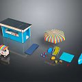 Outdoor Furniture Collection With Blue Cabana Colorful Umbrella Surfboard And Mat