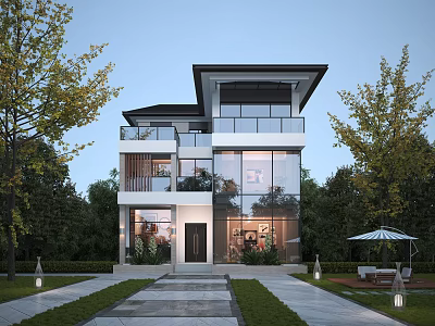 modern single-family villa villa perspective 3d model