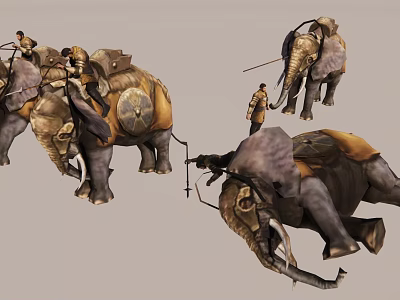 Fantasy Game Elephant Models With Riders And Lying Down Scenes 3d model