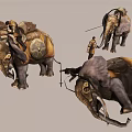 Fantasy Game Elephant Models With Riders And Lying Down Scenes 3d model