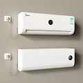 Midea White Wall Mounted Air Conditioner Fan Two Units on Beige Wall with Power Socket 3d model
