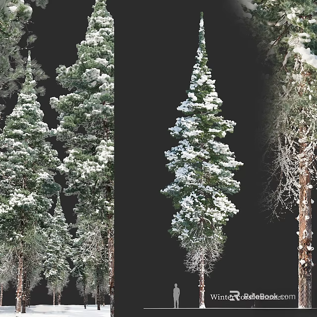 Snow Covered Pine Tree Decorative Ornament Set For Home Decoration 3d model 