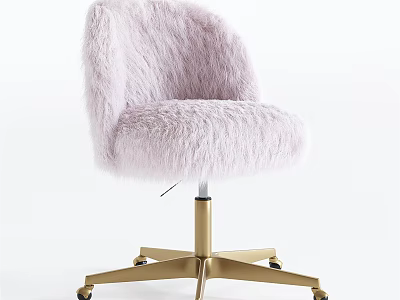 Pink Fluffy Faux Fur Swivel Chair With Gold Metal Base And Wheels 3d model