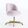 Pink Fluffy Faux Fur Swivel Chair With Gold Metal Base And Wheels