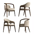 Contemporary Accent Chair With Curved Wooden Arms And Beige Fabric Upholstered Seat