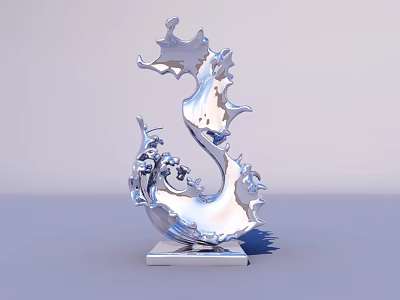 Elegant Silver Metal Flowing Wave Shaped Sculpture With Square Base 3d model