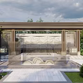 Overhead View Lush Courtyard Garden Landscape With Greenery Water Features Paved Paths And Seating Areas