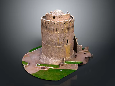 Ancient Stone Tower Historical Ruin Model With Grassy Base And Architectural Details 3d model