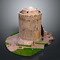 Ancient Stone Tower Historical Ruin Model With Grassy Base And Architectural Details