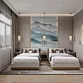 Elegant Modern Hotel Guest Room Interior With Wooden Wardrobe Sofa Coffee Table And Decorative Painting