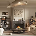 Cream Colored Elegant Modern Living Room With Pendant Light Fireplace Sofa Bookshelf And Decorative Art